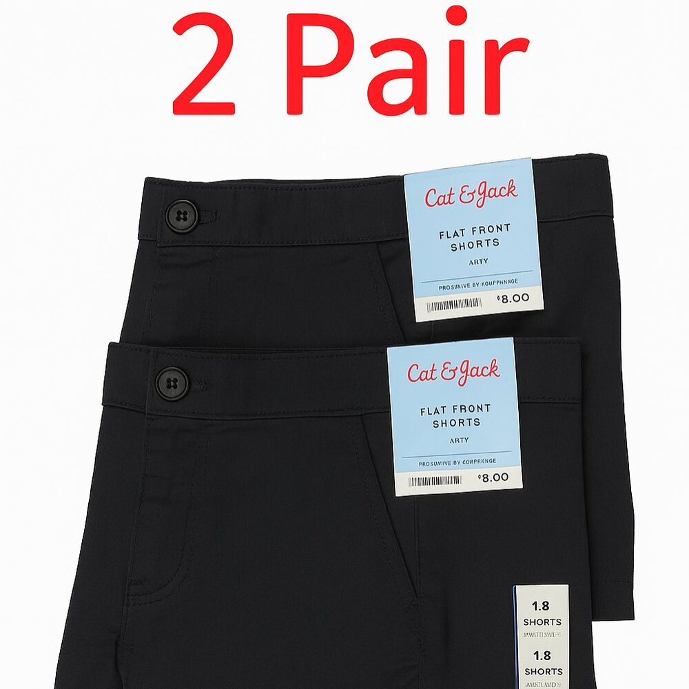 NWT Cat & Jack Shorts Size 18 Ebony Black Flat Front Adjustable Waist 2 Pack
